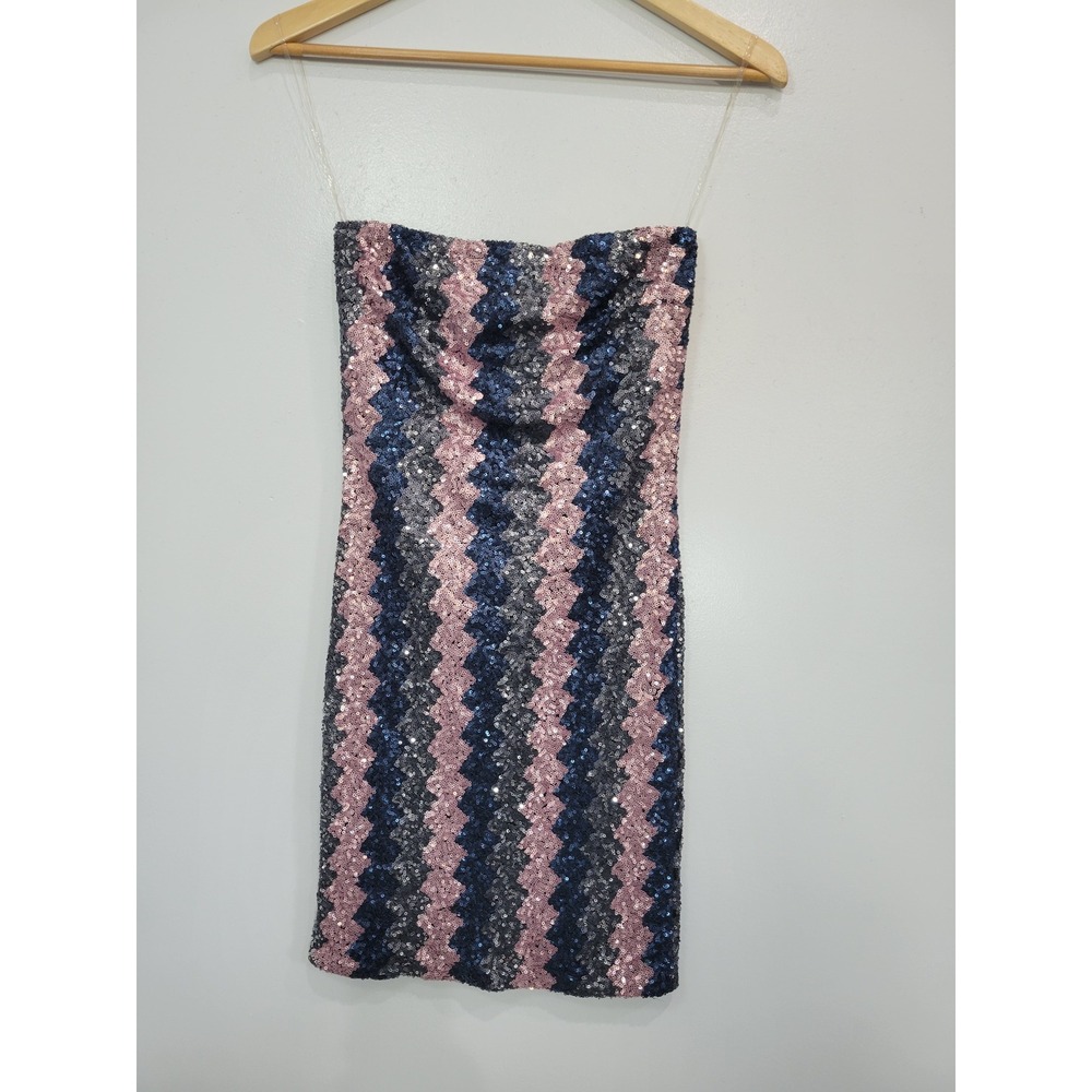 Billy by‎ Flying Tomato Strapless Full Sequin Zig Zag Mini Dress Size S